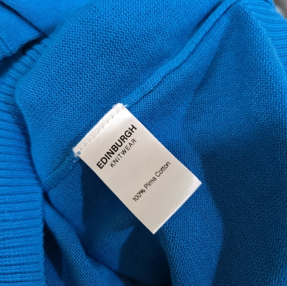NWT Edinburgh Knitwear Blue Sweater with Arm Stripes Pima Cotton - Picture 5 of 6